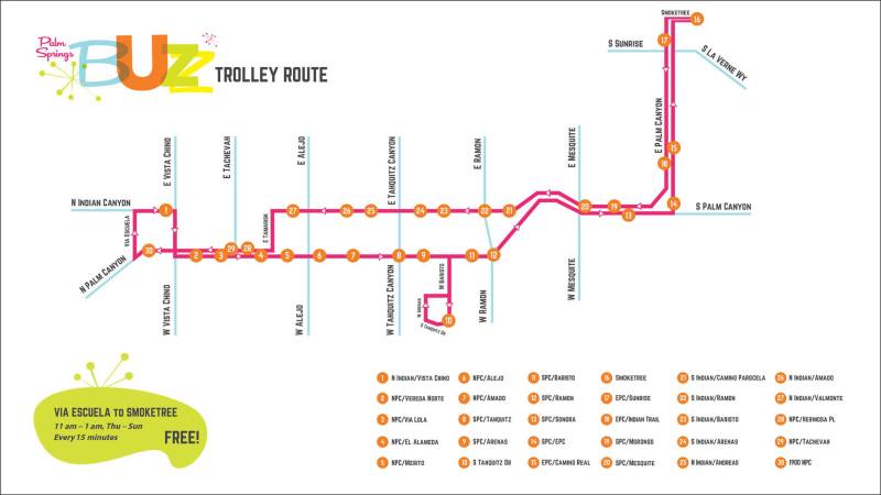Palm Springs Buzz Trolley Shuttle Route