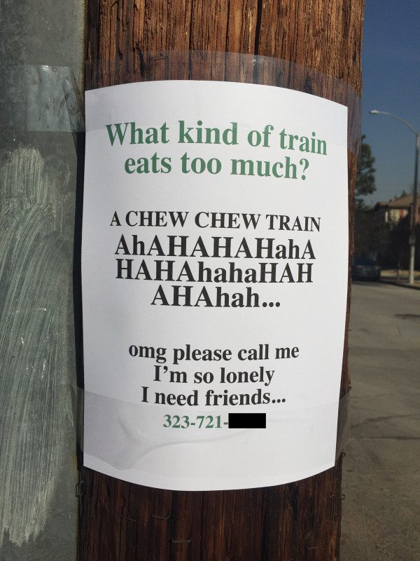 A lonely Los Angeles Man Posted a Sign with a joke in order to gain friends