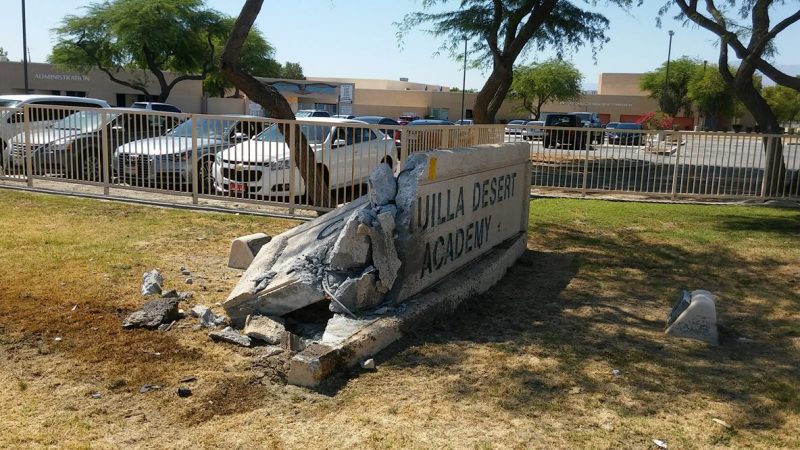 Cahuilla Desert Academy smashed sign