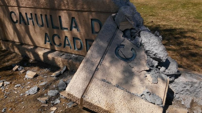 Cahuilla Desert Academy smashed sign