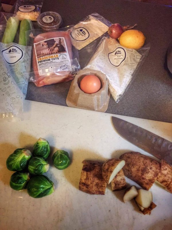 Crispy Chicken Milanese with Warm Brussels Sprout & Potato Salad ingredients Blue Apron