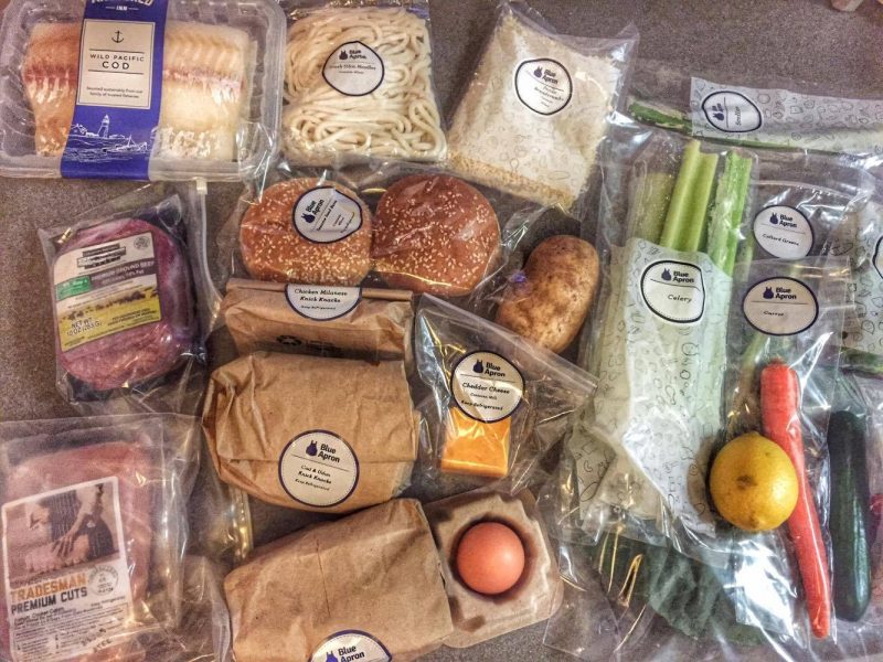 Blue Apron opened box full of ingredients