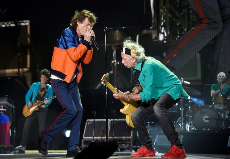 INDIO, CA - OCTOBER 07: (L-R) Musicians Ronnie Wood, Mick Jagger, Keith Richards and Charlie Watts of The Rolling Stones perform onstage during Desert Trip at The Empire Polo Club on October 7, 2016 in Indio, California. (Photo by Kevin Mazur/Getty Images for Desert Trip)