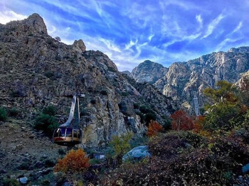 The Palm Springs Aerial Tramway car goes down the mountain