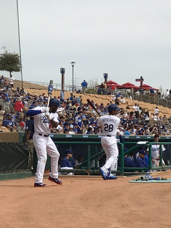 Yasiel Puig of the Dodgers in the on deck circle during Spring Training at Camelback Ranch (Kristen Dolan)