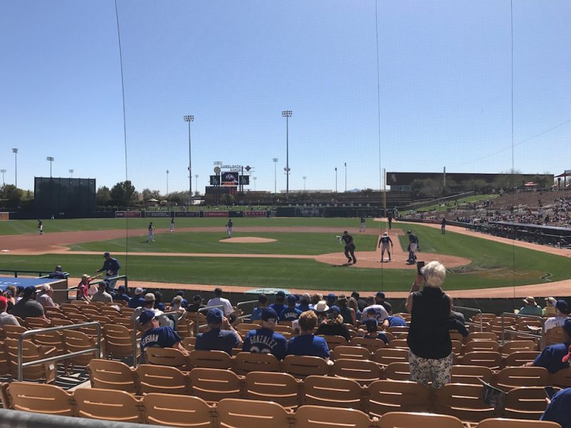 Seats a few rows up from home plate during Dodgers spring training at Camelback Ranch in Arizona