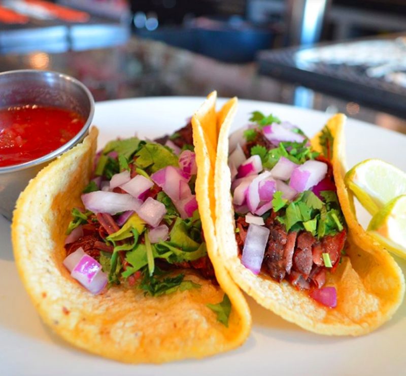 A couple of tacos served during Happy Hour at Trio Restaurant and Bar in Palm Springs 