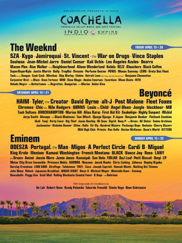 Coachella 2018 lineup for the festival at the Empire Polo Field in Indio, California 