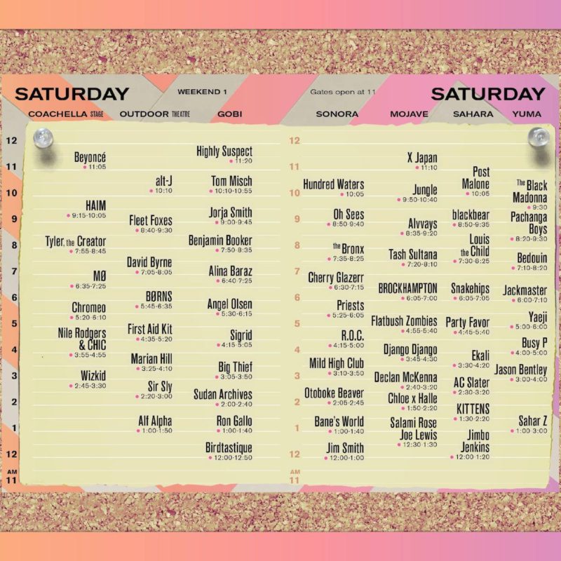 Coachella Set Times 2018 Saturday