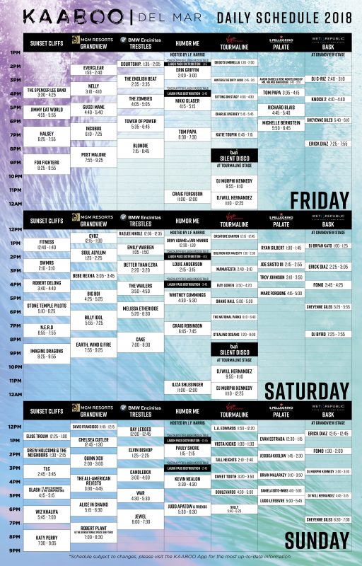 KAABOO Daily Schedule