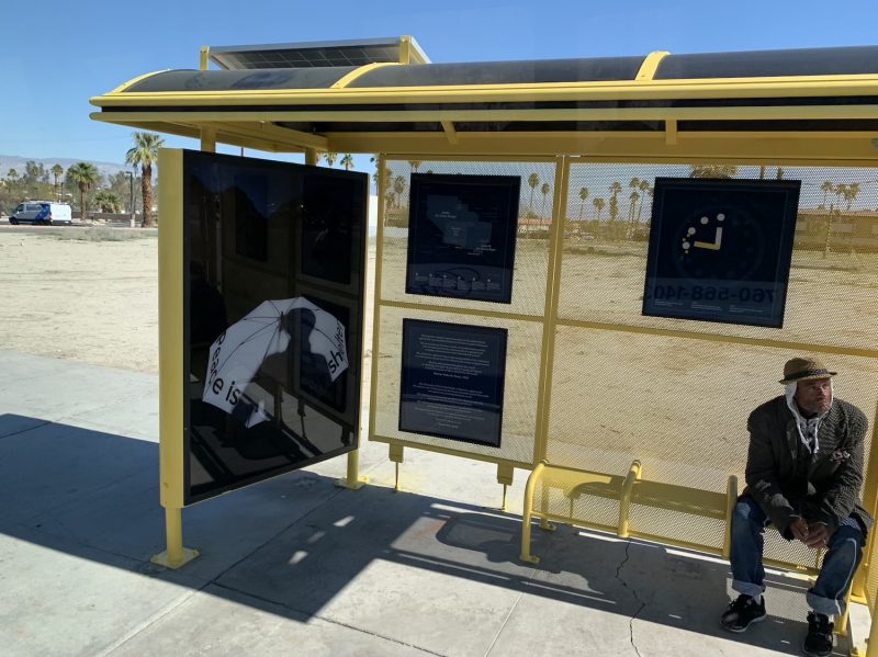 The Palm Springs bus stops called Peace is the Only Shelter for Desert X in Palm Springs