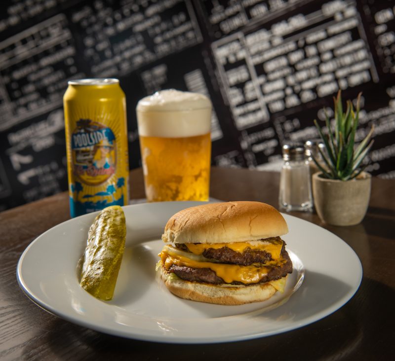 A cheeseburger and La Quinta Brewing Beer at Little Bar in Palm Desert