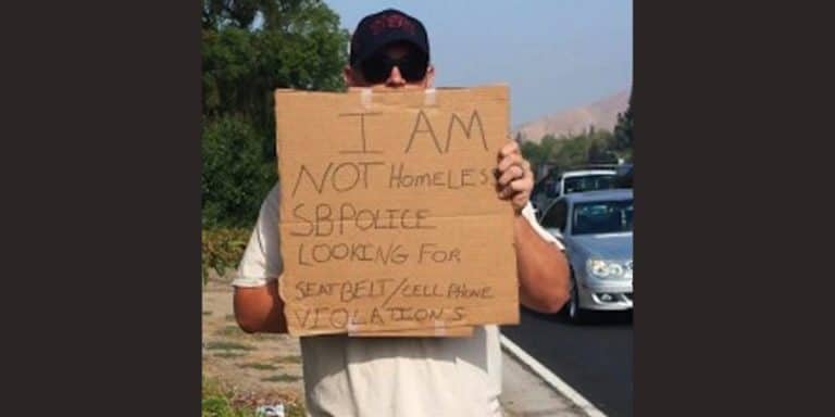 Tricky San Bernardino Cops Pose as Homeless to Bust Drivers for Seat Belts and Cell Phones