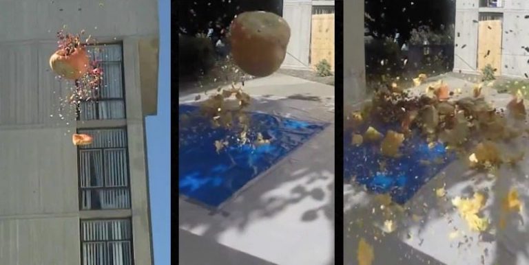 Watch UCSD students destroy a 600 pound pumpkin by tossing it off a building