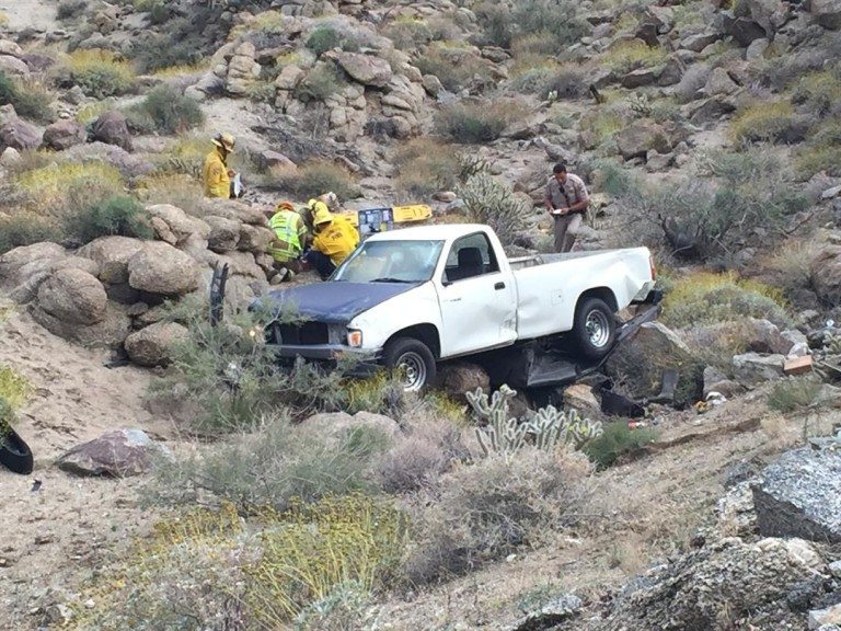 One dead after truck tumbles down cliff from Highway 74