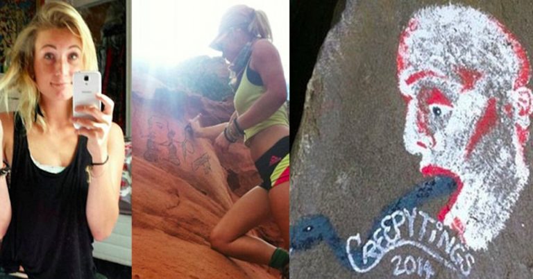 Moron banned from all national parks after she defaced rock formations