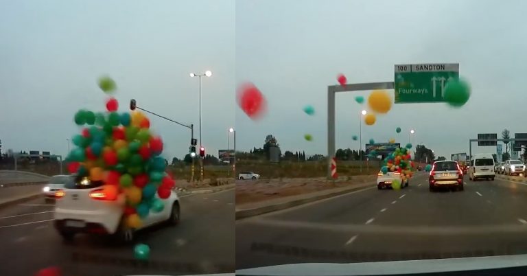 Video: A car overstuffed with balloons had a rough time on the highway