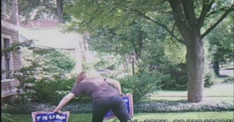 Video: man sets up booby trap on his Trump yard signs