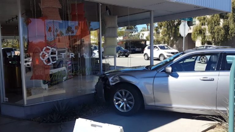 A car crashed into a downtown Palm Springs store Sunday afternoon