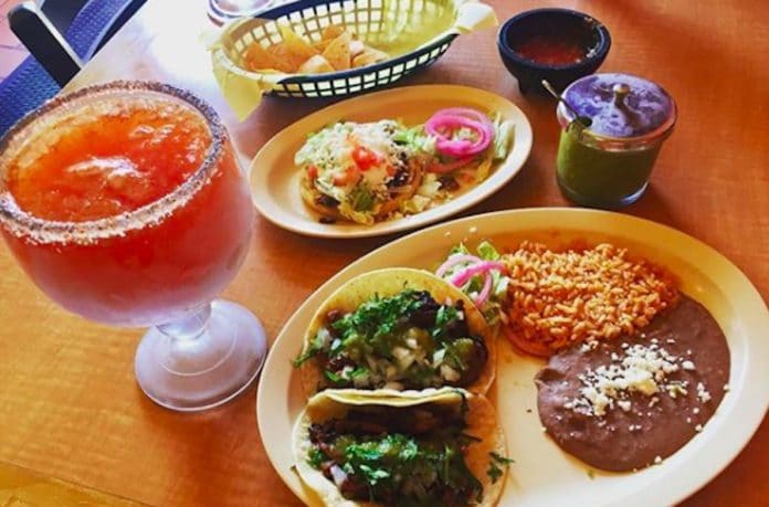 Tacos, rice, and beans at El Rodeo Cafe in Palm Desert, California