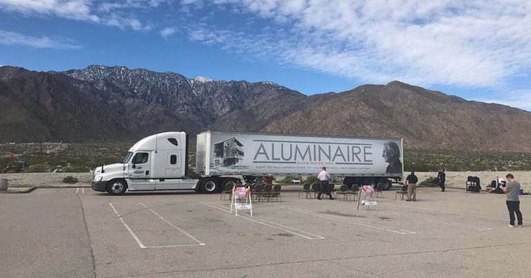 Palm Springs celebrates arrival of big rig carrying the parts of an aluminum house