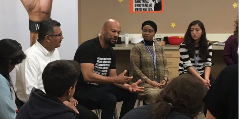 Common visited a Coachella school on Wednesday