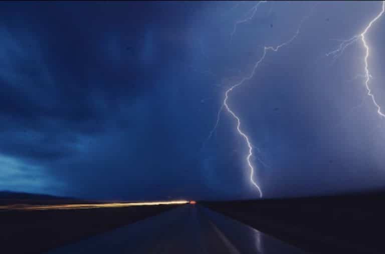 Rain, thunder, and lightning make their way to the desert