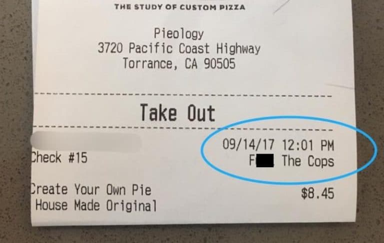 Pieology employee fired after adding “F**k The Cops” on officer’s receipt