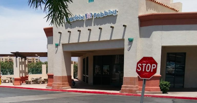 A car plowed into the La Quinta Baskin Robbins Monday morning