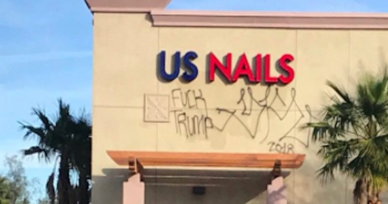 Cathedral City tagger announces their displeasure with the current President