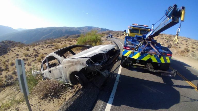 SUV catches fire after going over Highway 74