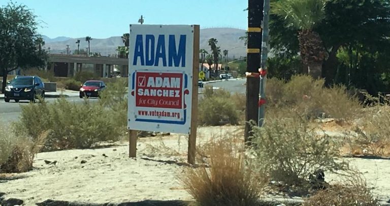 Adam Sanchez clearly knows: the best election signs are the recycled ones