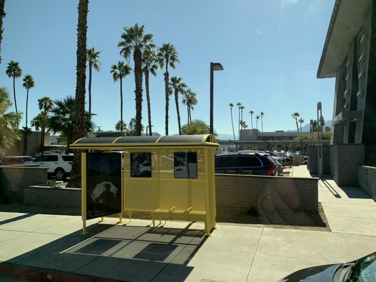 Peace is the Only Shelter, a three bus stop installation in Palm Springs for Desert X