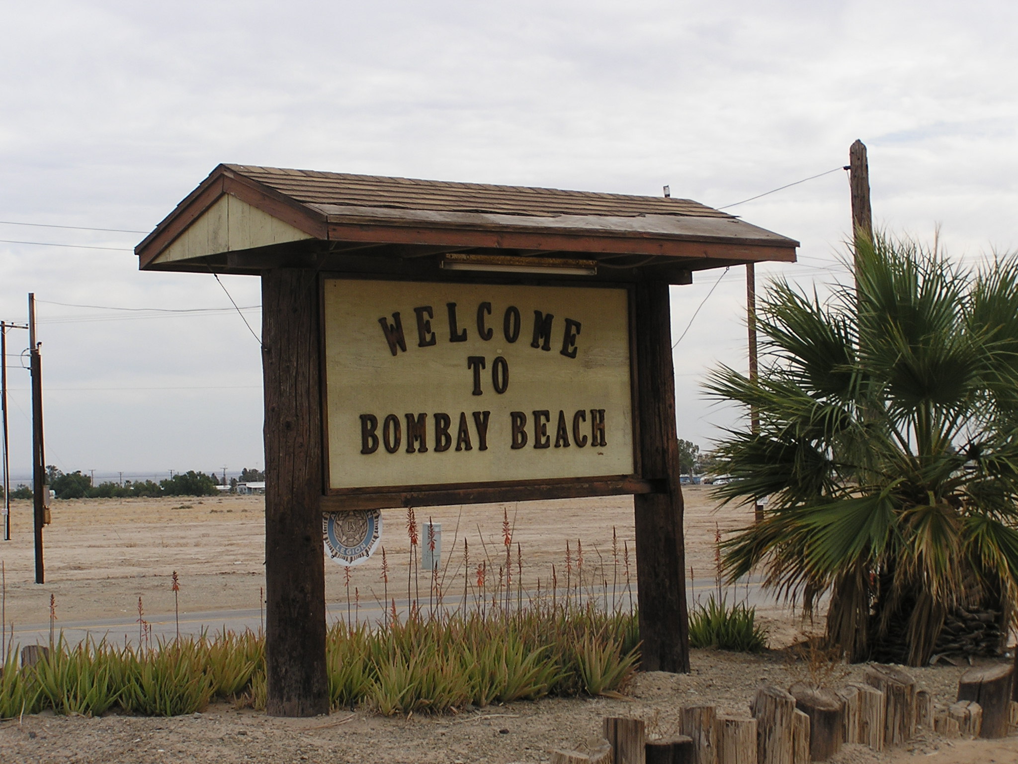 The Bombay Beach welcome sign on the east shore of the Salton Sea