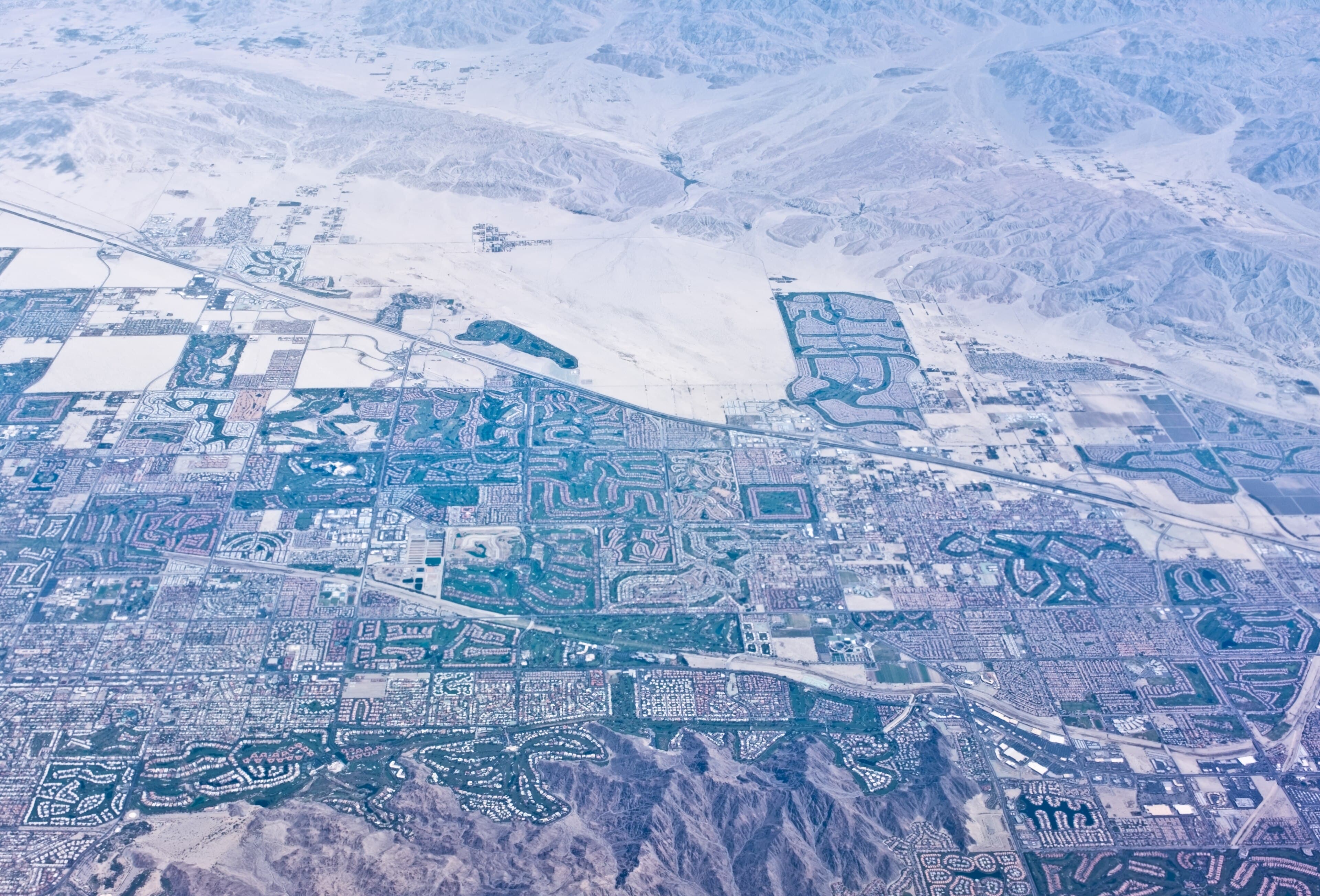 Aerial view of Palm Desert and Bermuda Dunes in the Coachella Valley, California